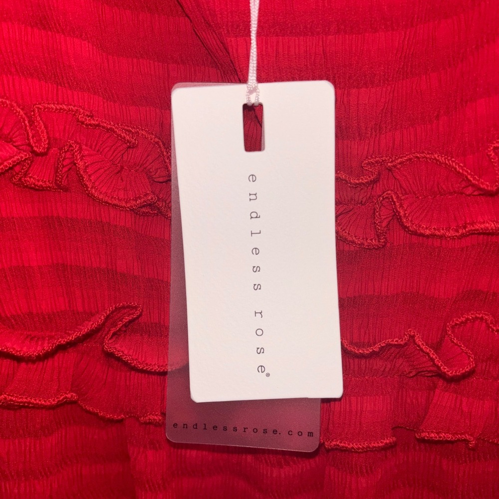 Endless Rose Red Smocked Ruffle Tiered Midi Dress Medium NWT Coquette Cocktail - Picture 6 of 8
